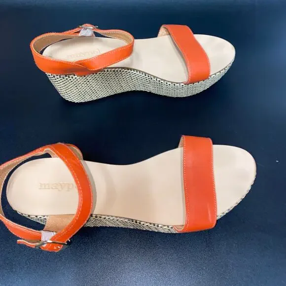 Maypol Brown Leather Woven Wedge Heels Platform Sandals Women's Size 38 US 7.5 - Picture 3 of 9